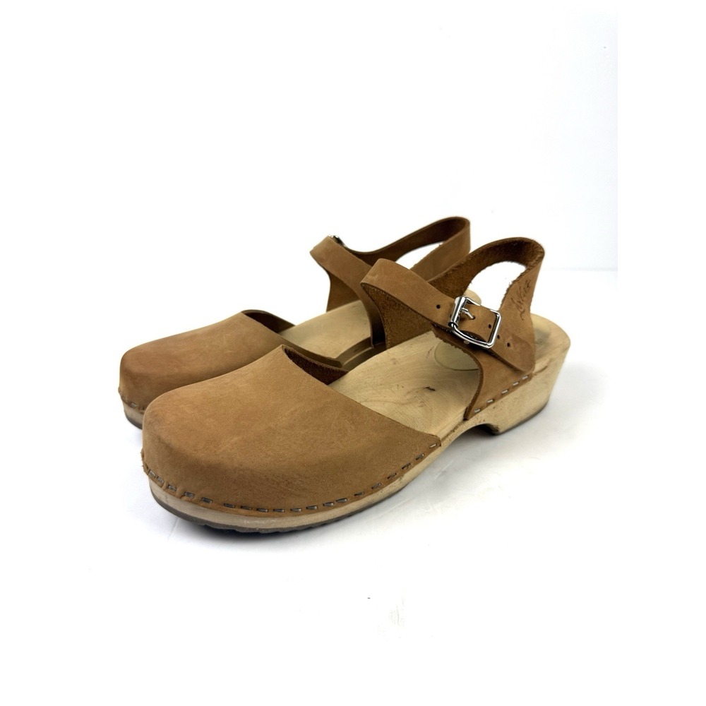 Lottas From Stockholm Maryjane Clogs 41 Brown Leather Wood Heel Swedish Shoes